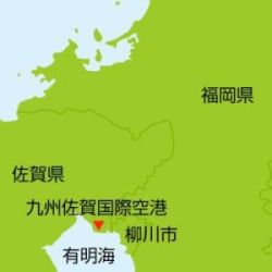 佐賀空港と柳川市の位置関係を示す地図