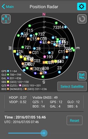 Position Radarの画面例（Androidアプリ版）