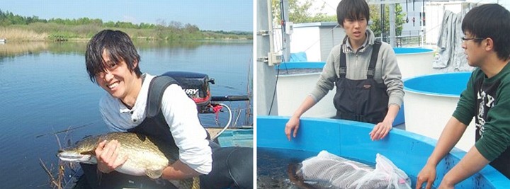 内水面～洋上と幅広く魚類の調査研究に関わってきた河端准教授（左の写真はデンマークでの調査時）