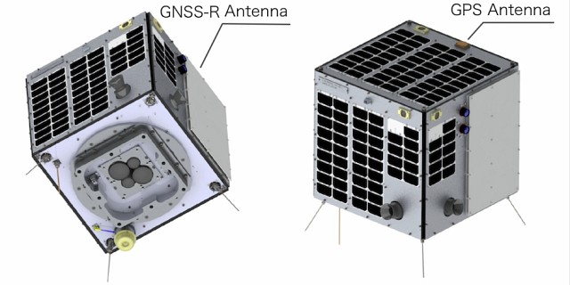 WNISAT-1R搭載のGNSS反射波とGPSの受信アンテナの位置