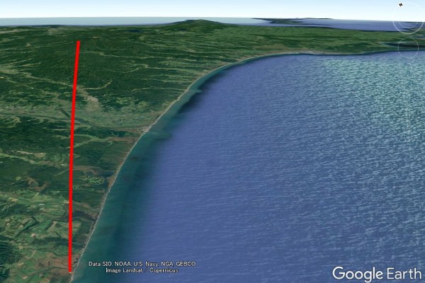 Google Earth上に表示されたMOMO初号機の飛翔軌跡