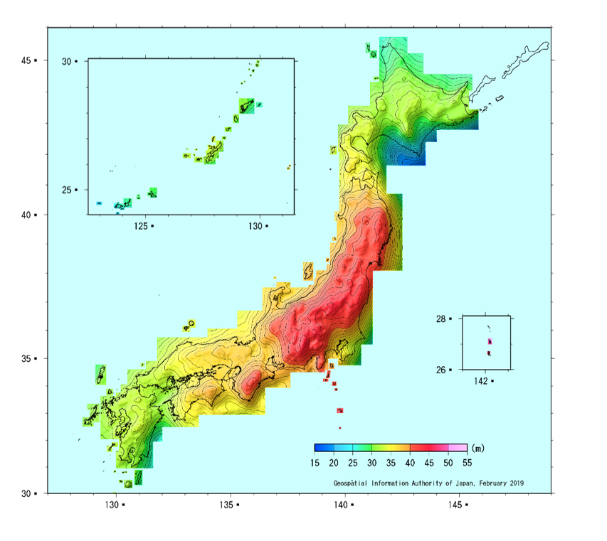 「日本のジオイド2011」(Ver.2.1)（出典：国土地理院）