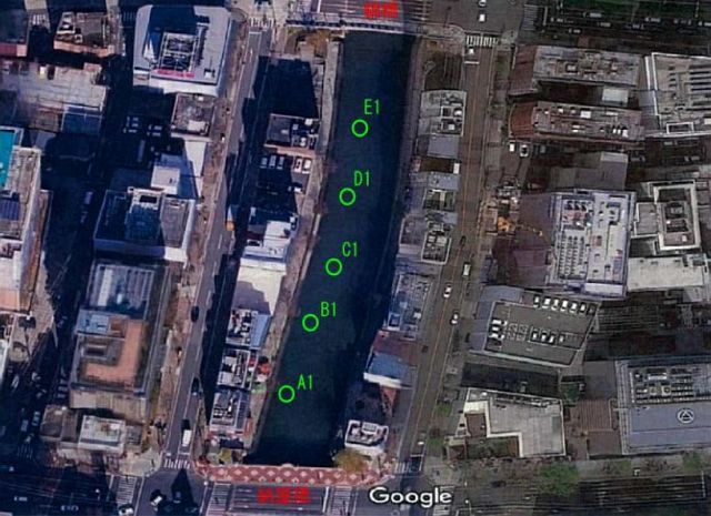 無人ボートの水深データと手動計測した6地点のデータを比較