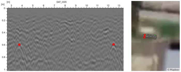 地中レーダ画像と埋設管位置
